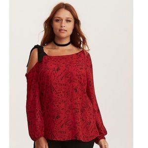 Torrid Verbiage Print Bow 1 Shoulder Shirt